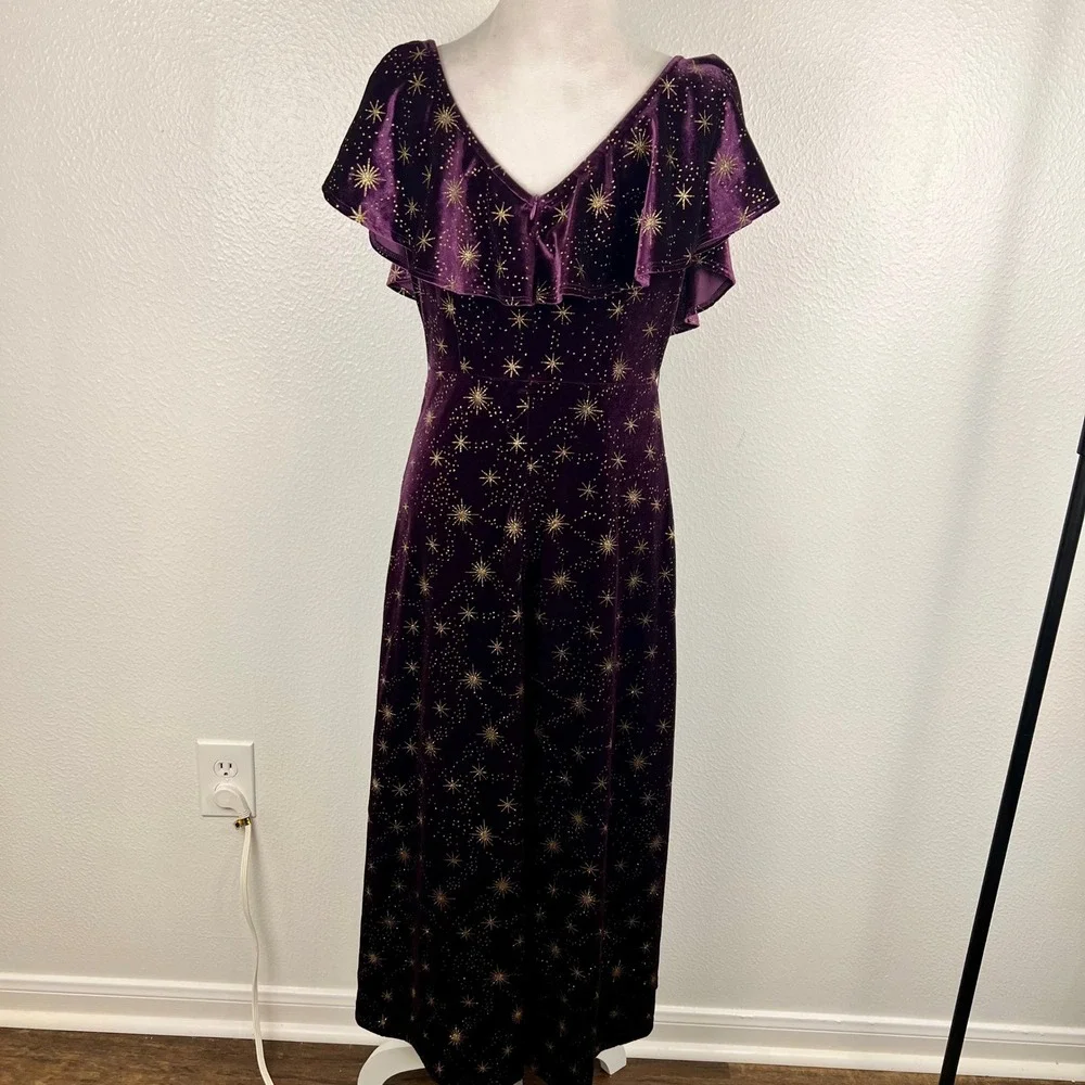 Cider Purple Velvet Celestial Star Maxi Dress Small Whimsigoth Fairy Grunge